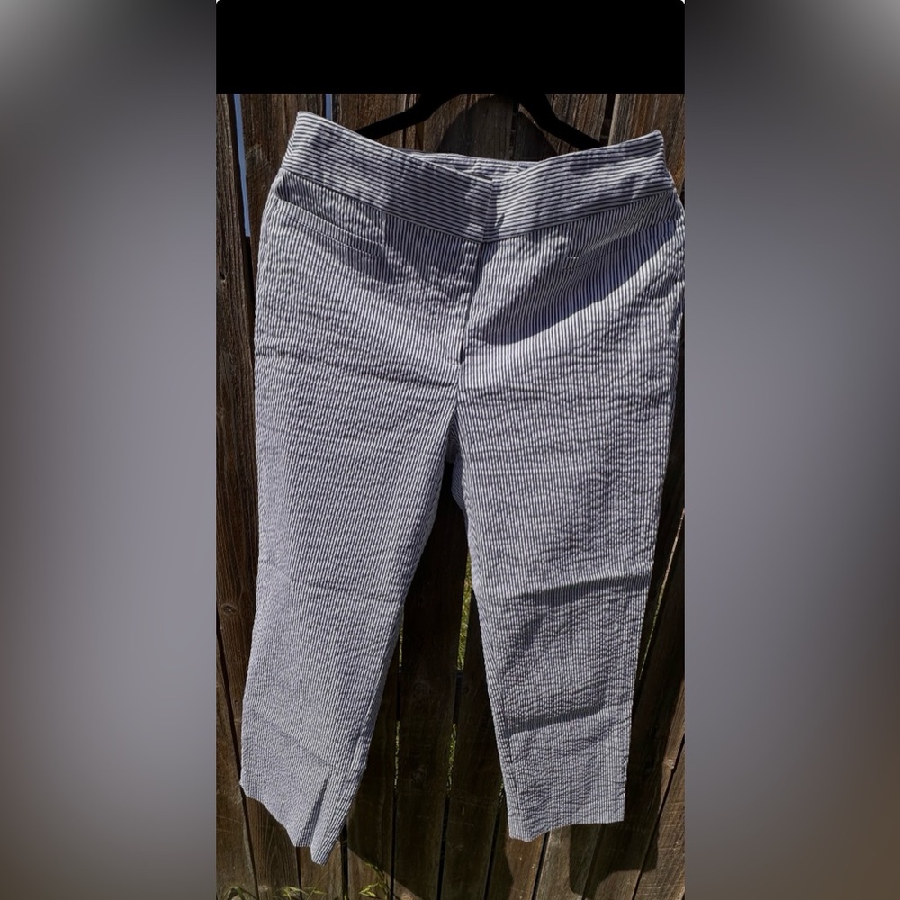 Ann Taylor White & Blue Pinstripe Seersucker Ankle Pants. Like New! Size 2